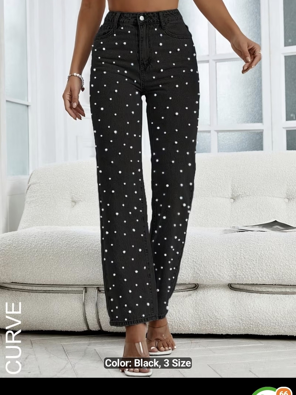 Black Rhinestones High-Waist Jeans - Curve Fit